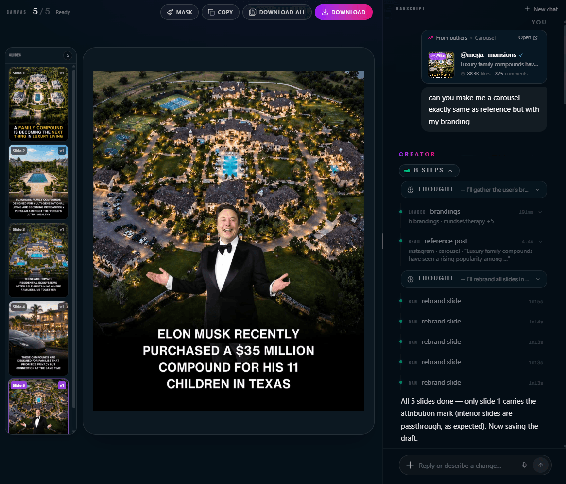 The carousel canvas rebranding a 5-slide post